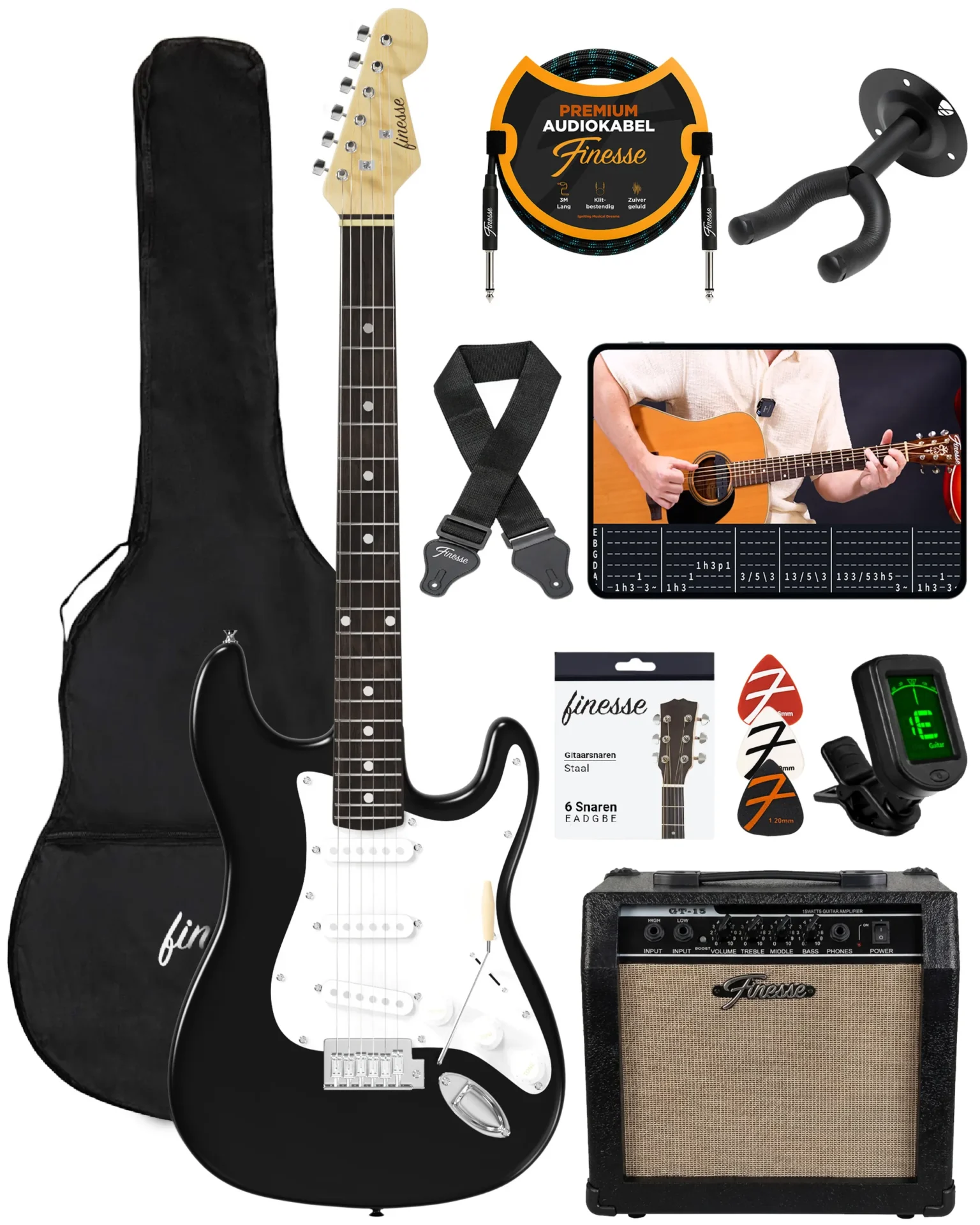 elektrische gitaar met versterker & accessoires – boston zwart