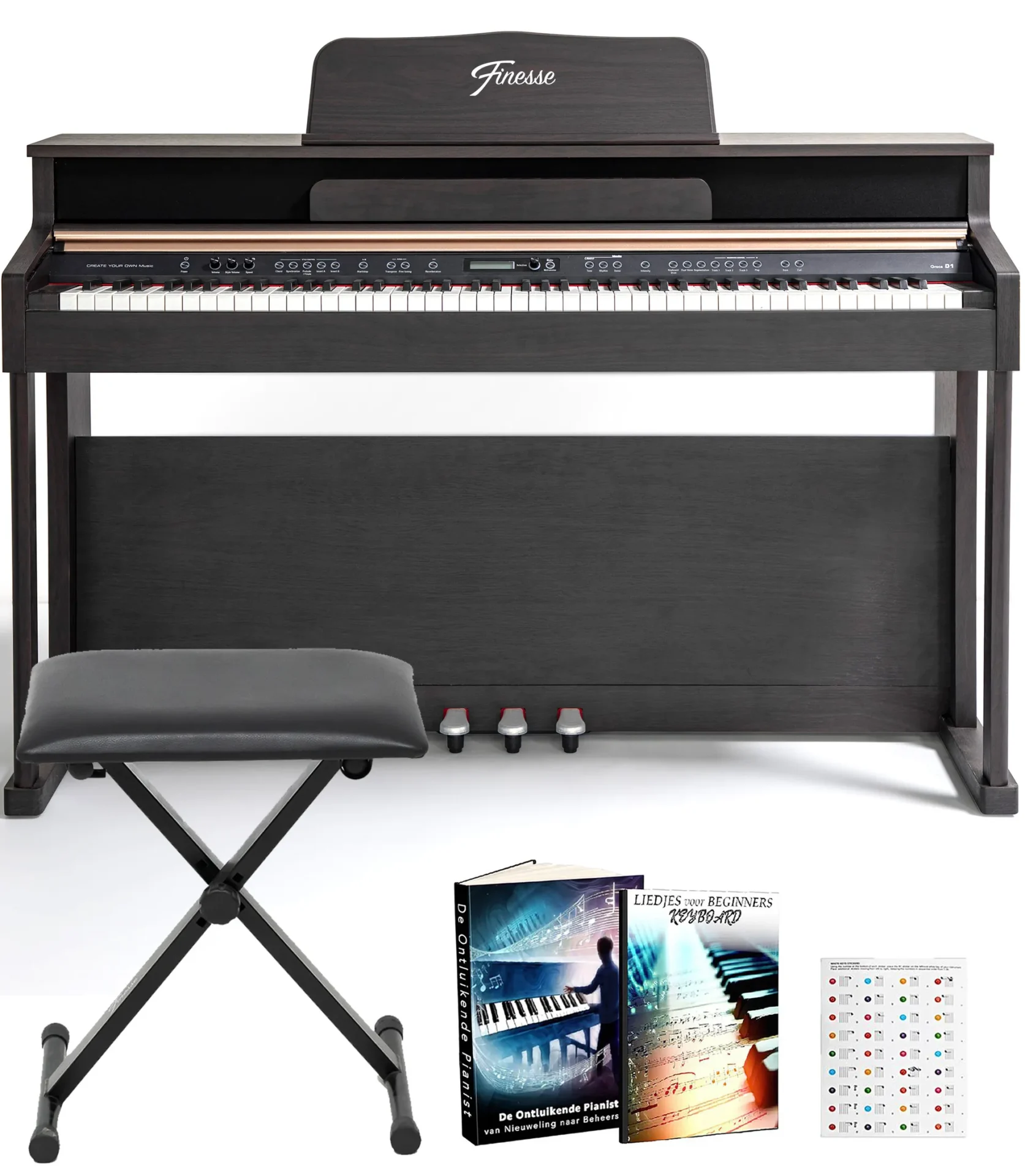 digitale piano met statief, pedalen en kruk – vienna