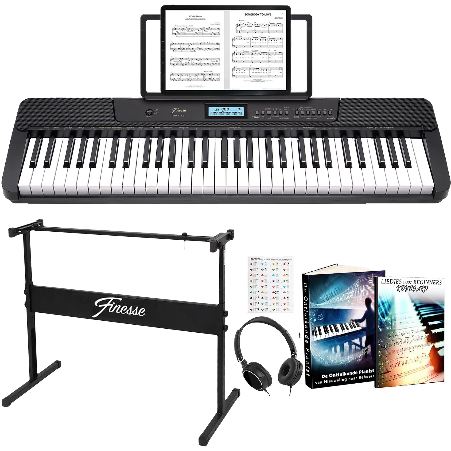 keyboard piano met statief, kruk en accessoires – seattle