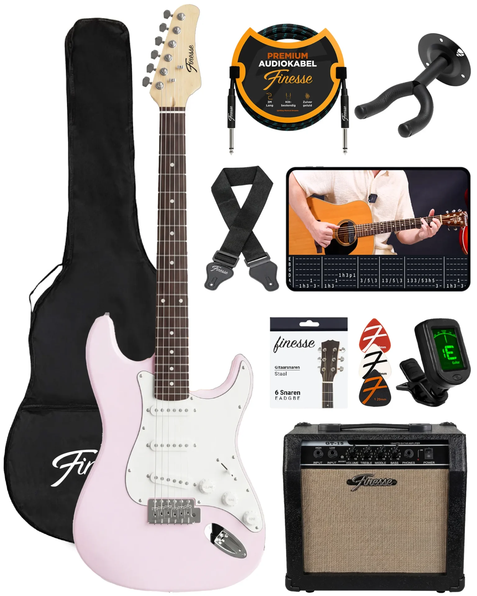 elektrische gitaar met versterker & accessoires – boston roze