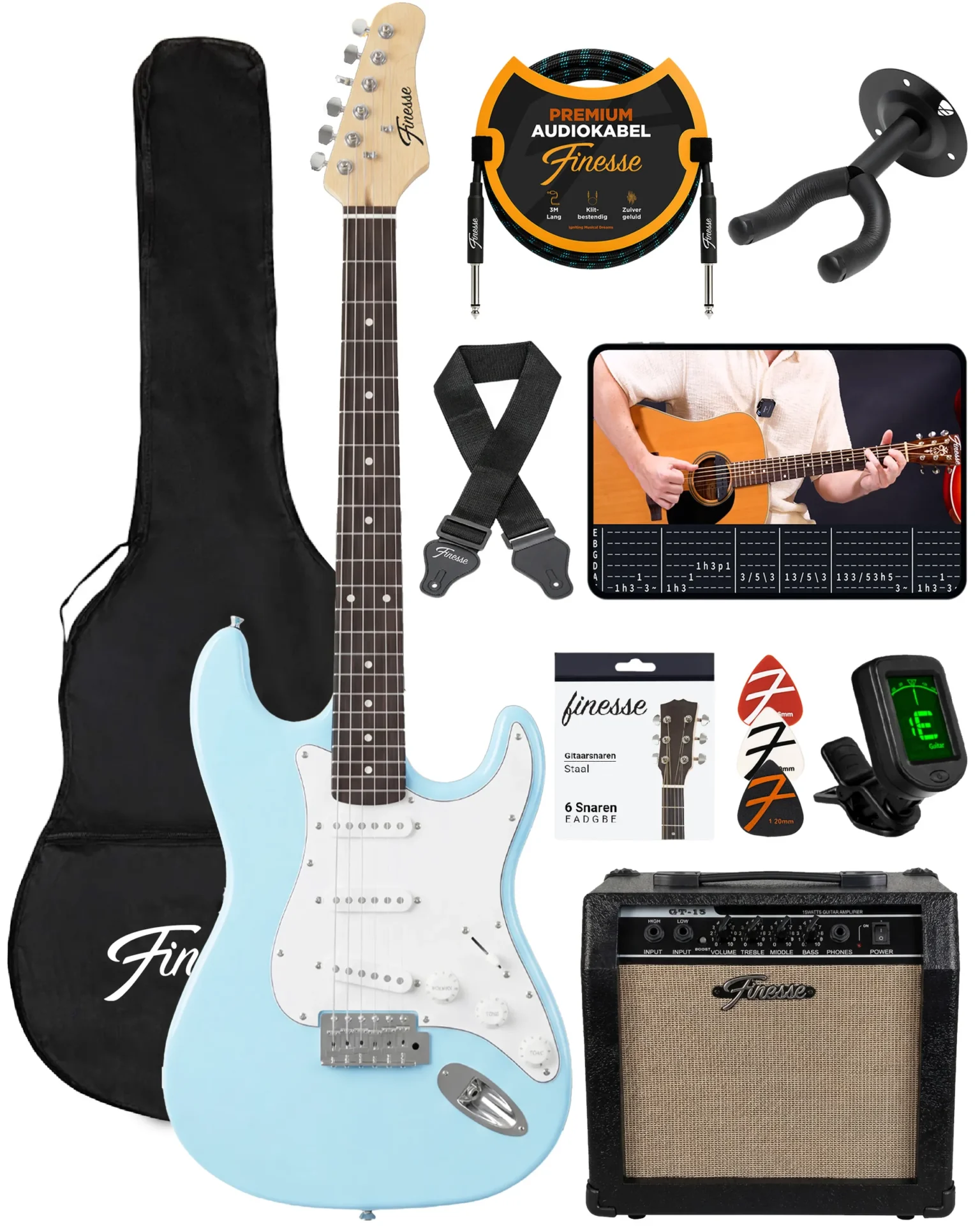 elektrische gitaar met versterker & accessoires – boston blauw