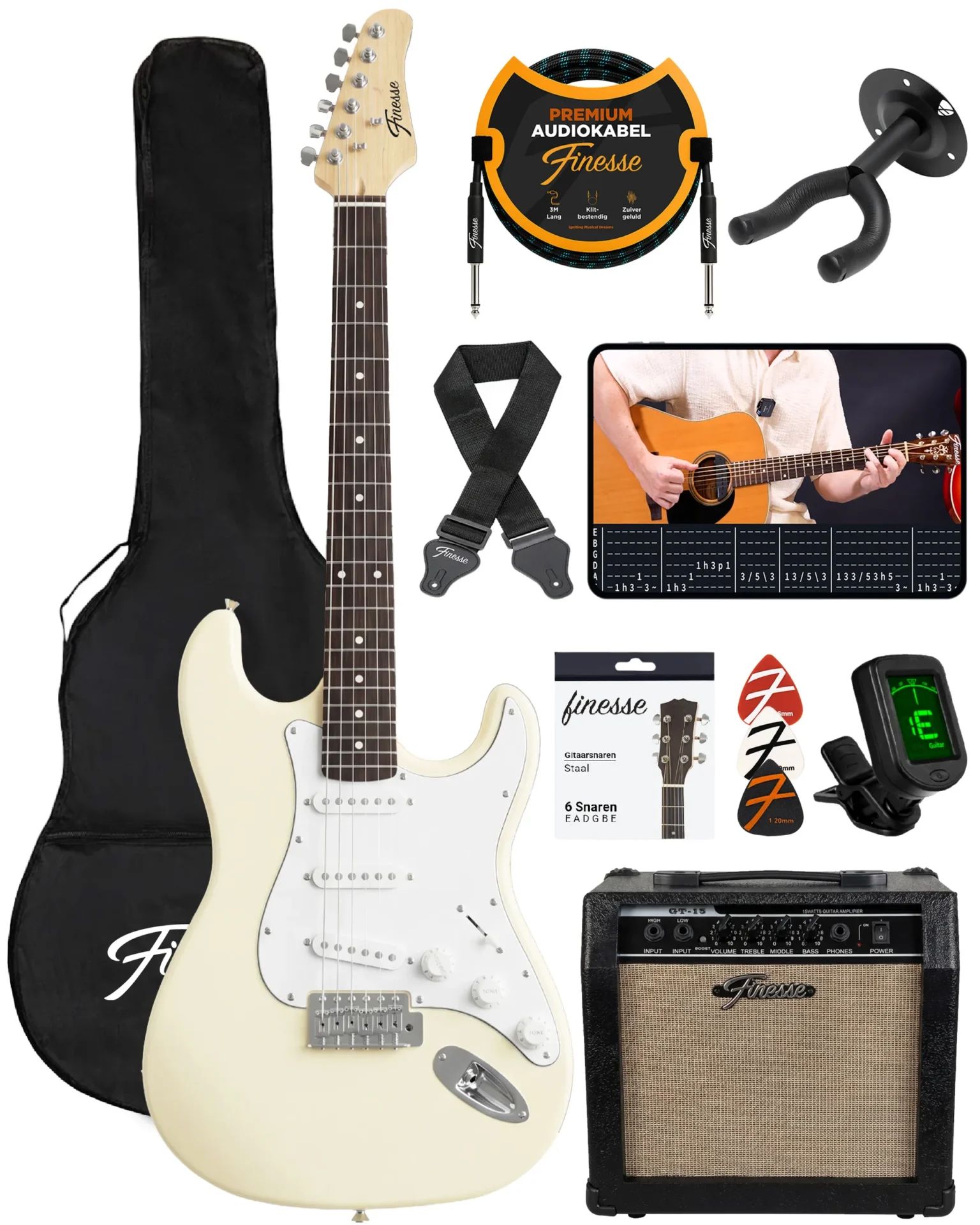 elektrische gitaar met versterker & accessoires – boston cream