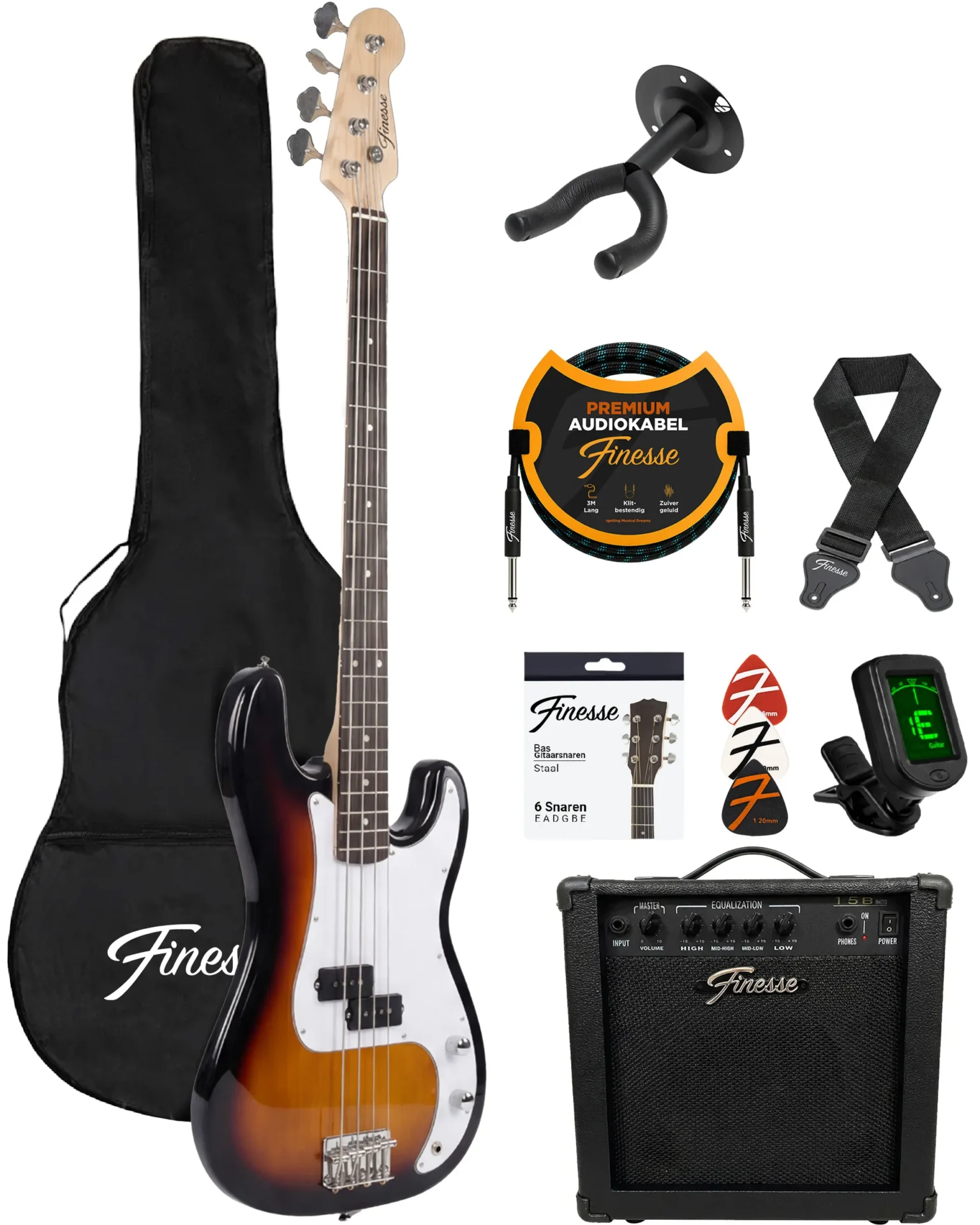 elektrisch basgitaar starterset – denver sunburst