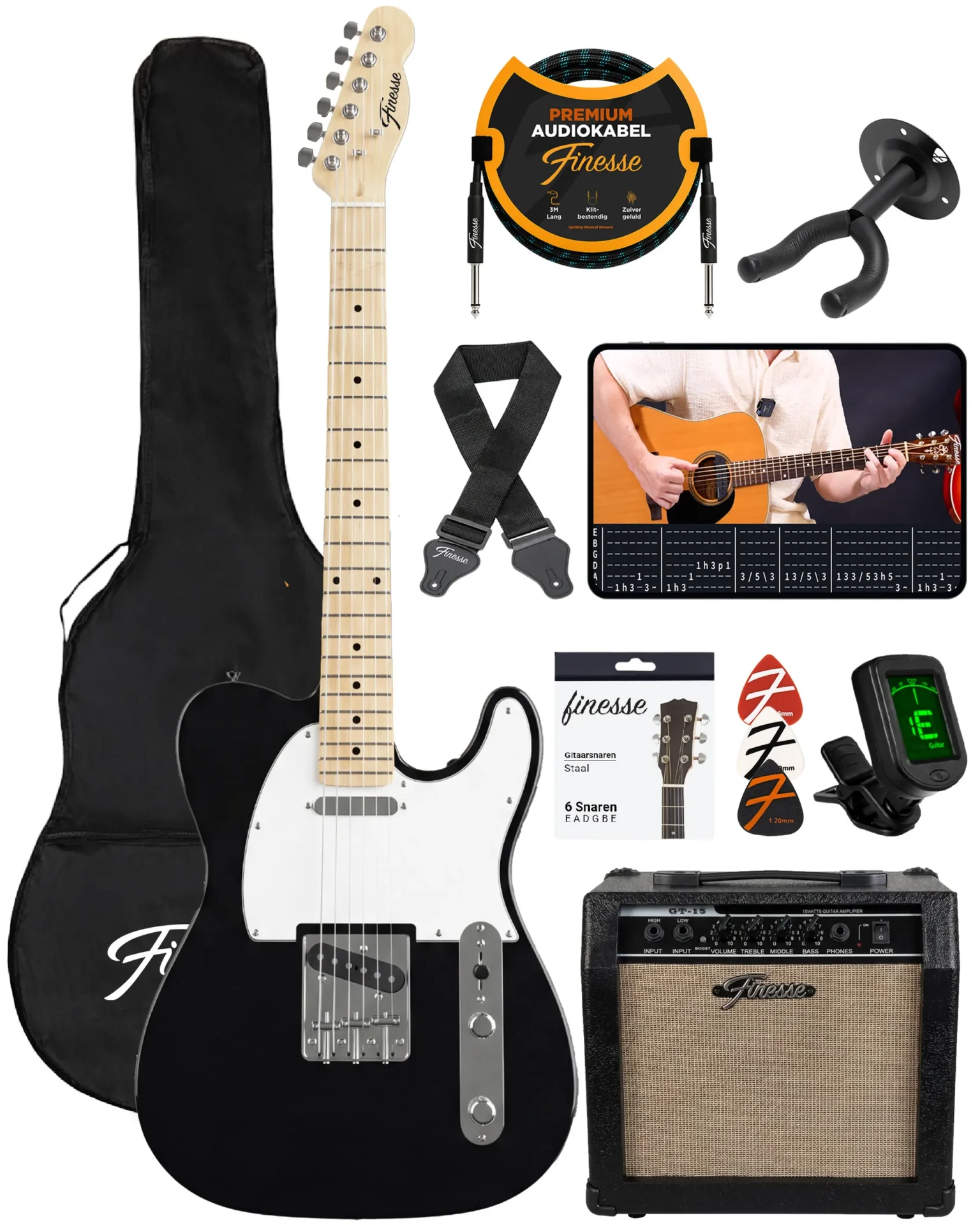 elektrische gitaar met versterker & accessoires – memphis zwart