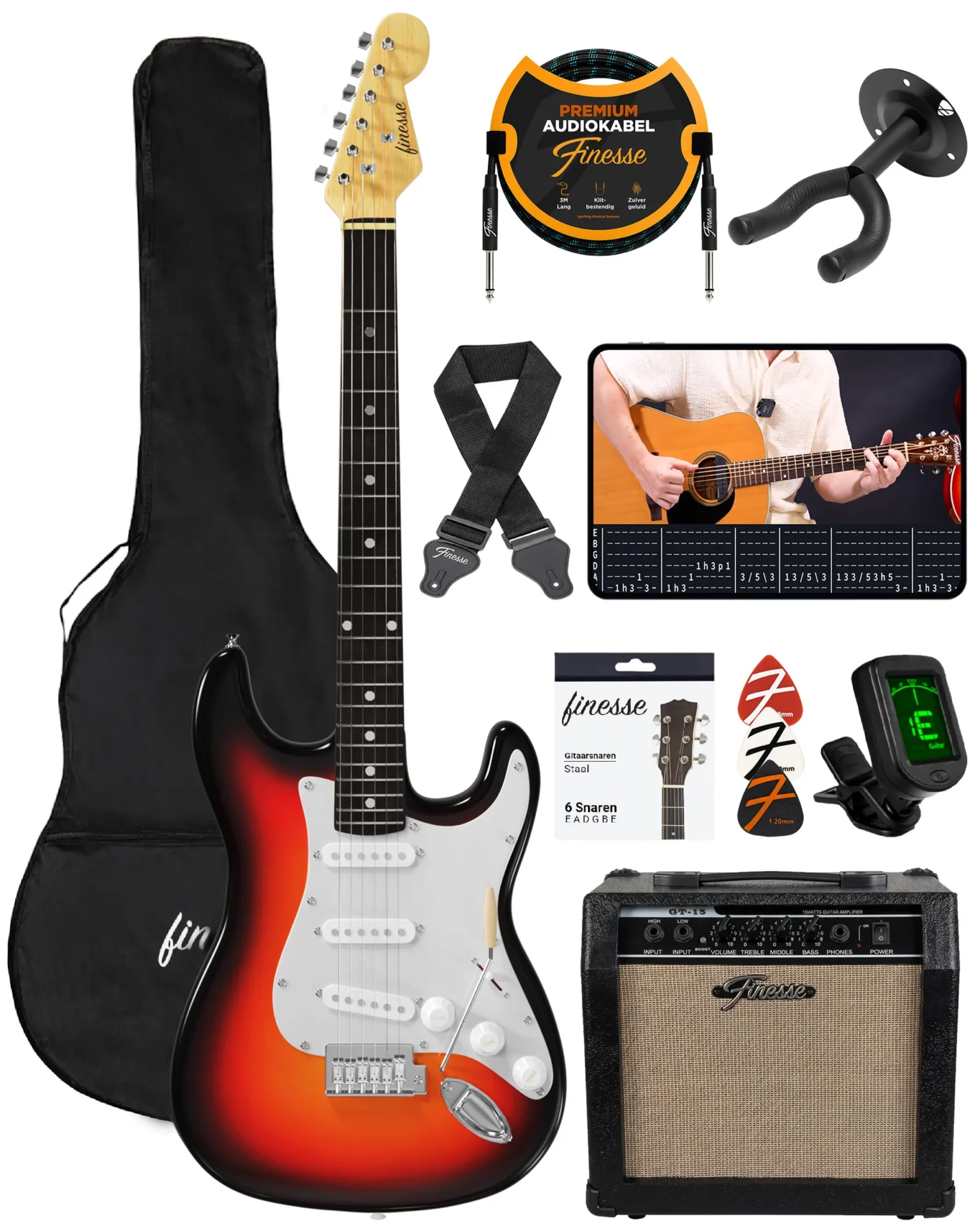 elektrische gitaar met versterker & accessoires – boston sunburst