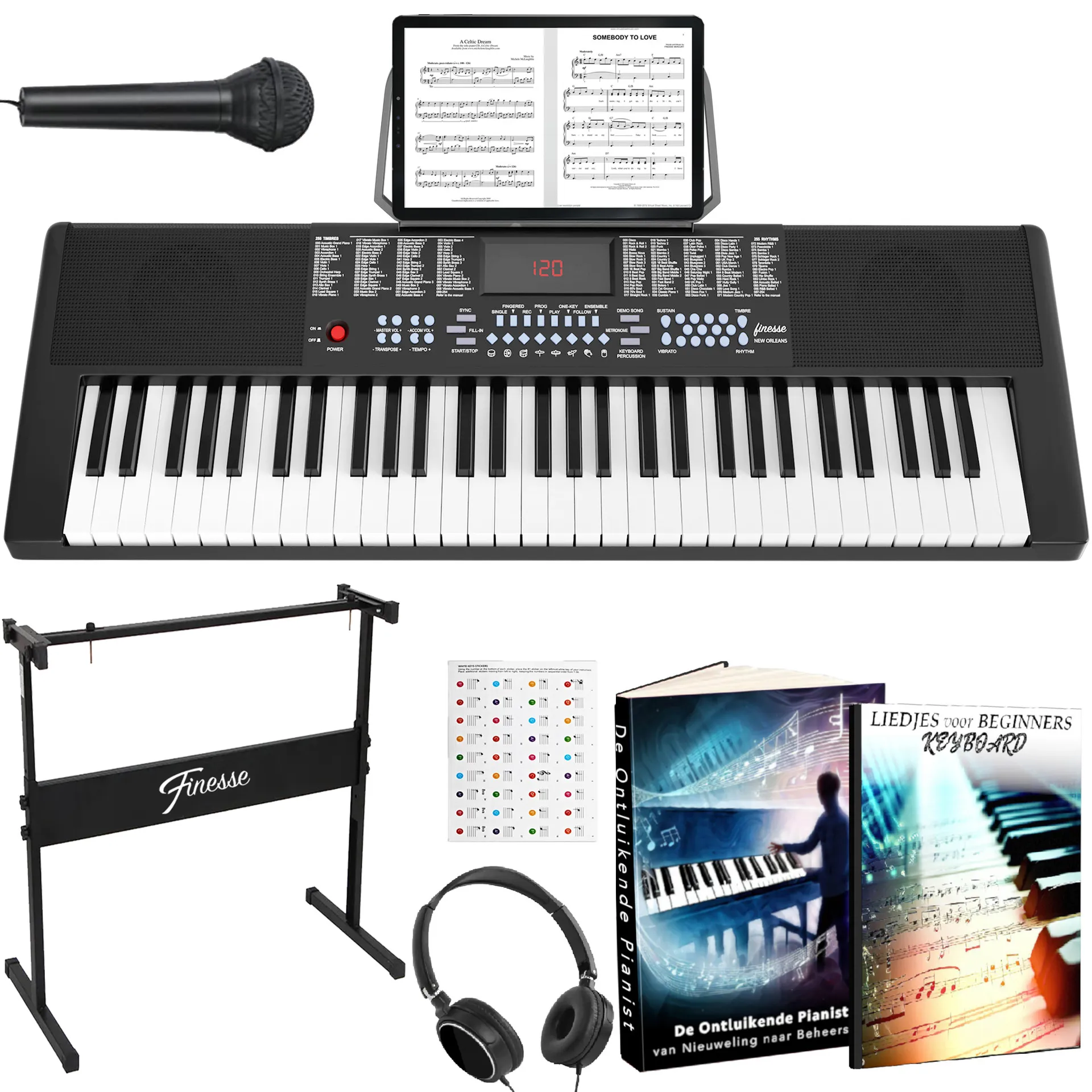 keyboard piano met statief, kruk en accessoires – new orleans